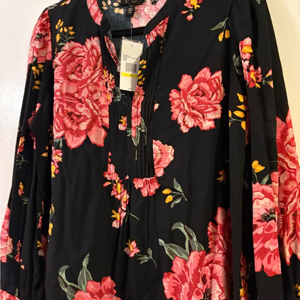 Jessica Simpson Floral Black and Pink Blouse nwt!
